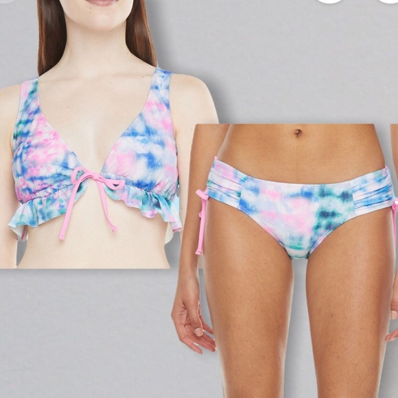 Decree Tie Dye Bralette Bikini Swimsuit Top and Bottoms Juniors - Picture 1 of 14